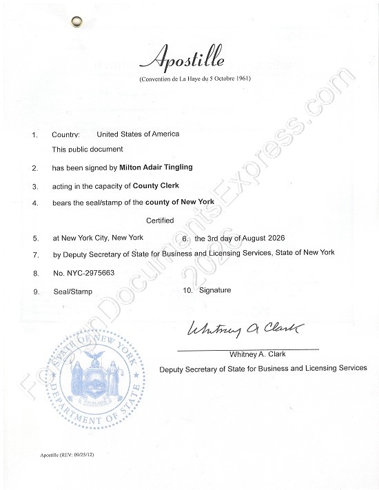 New York Hague apostille 2026 Hague apostille from New York